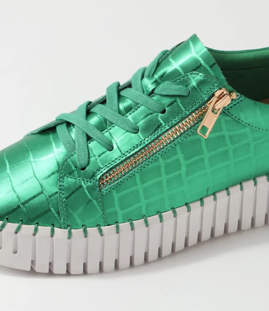 Bump Emerald White Croc Leather Sneakers