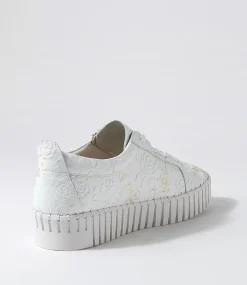 Bump White Gold Flower Leather Sneakers