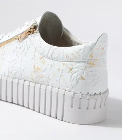 Bump White Gold Flower Leather Sneakers