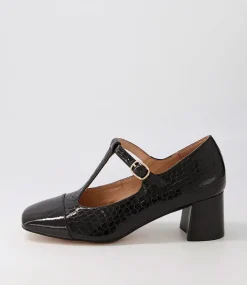 Cadee Black Croc Patent Leather Heels