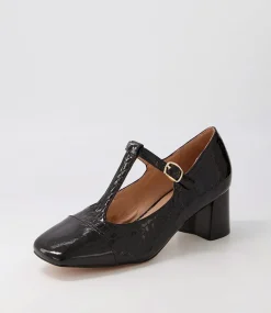 Cadee Black Croc Patent Leather Heels
