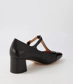 Cadee Black Croc Patent Leather Heels