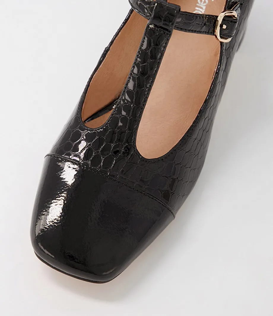 Cadee Black Croc Patent Leather Heels