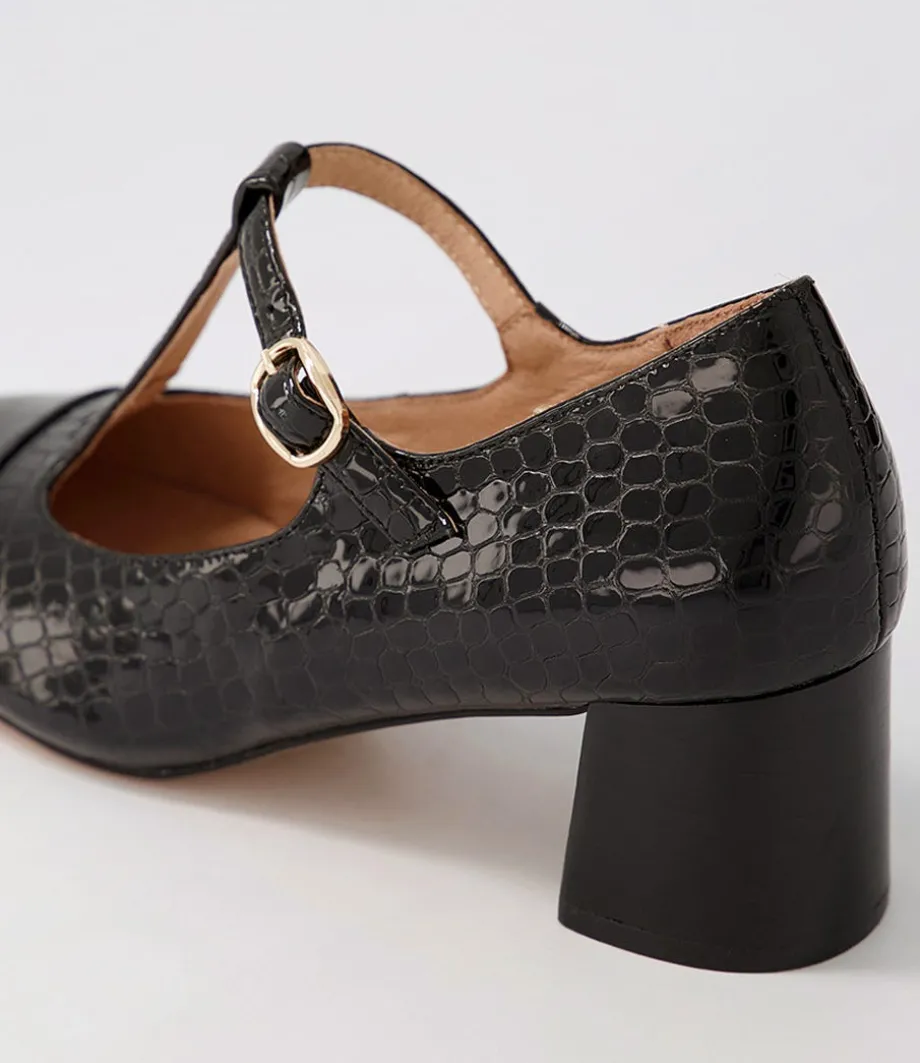 Cadee Black Croc Patent Leather Heels