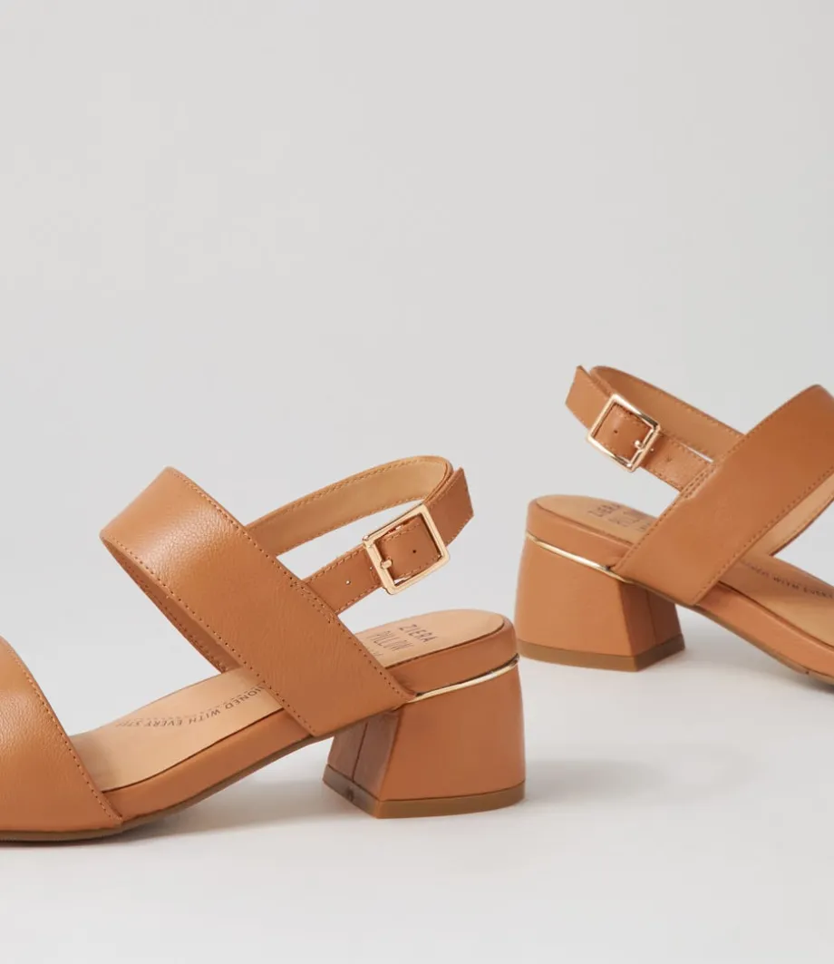 Caitlan W Tan Leather Sandals