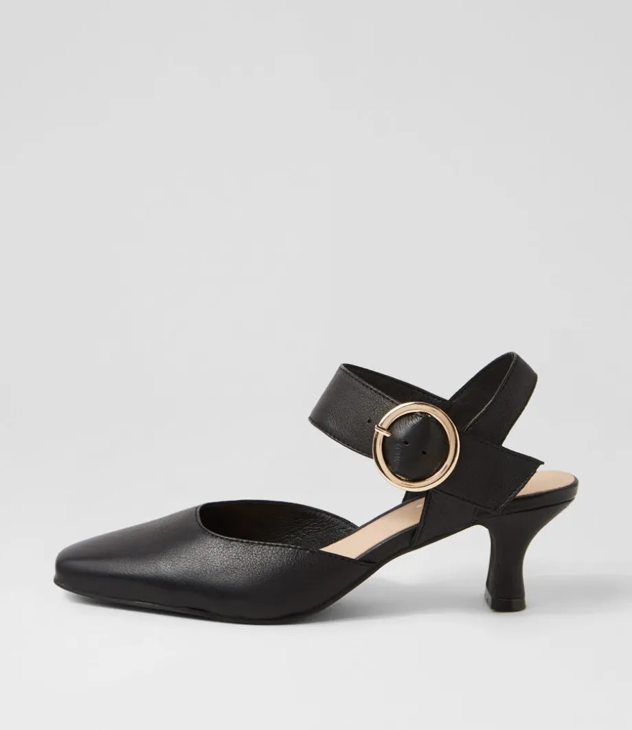 Caris Black Leather Heels