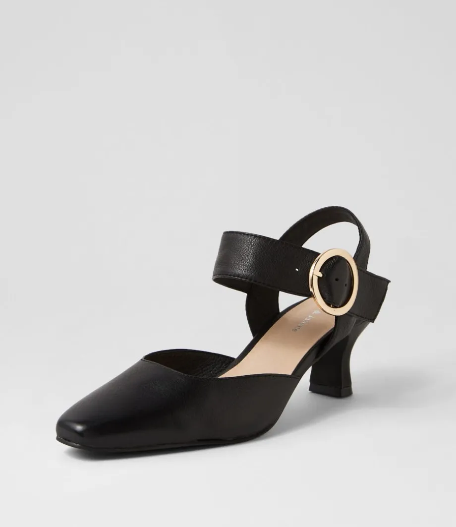 Caris Black Leather Heels