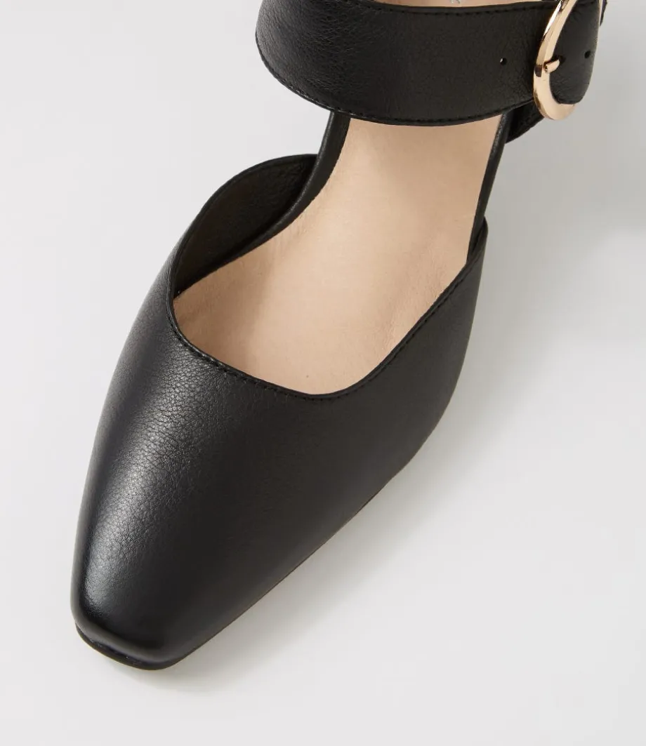 Caris Black Leather Heels