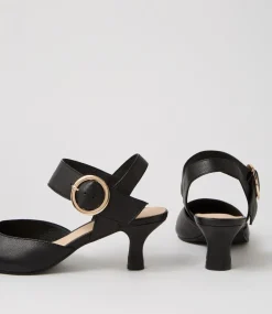Caris Black Leather Heels