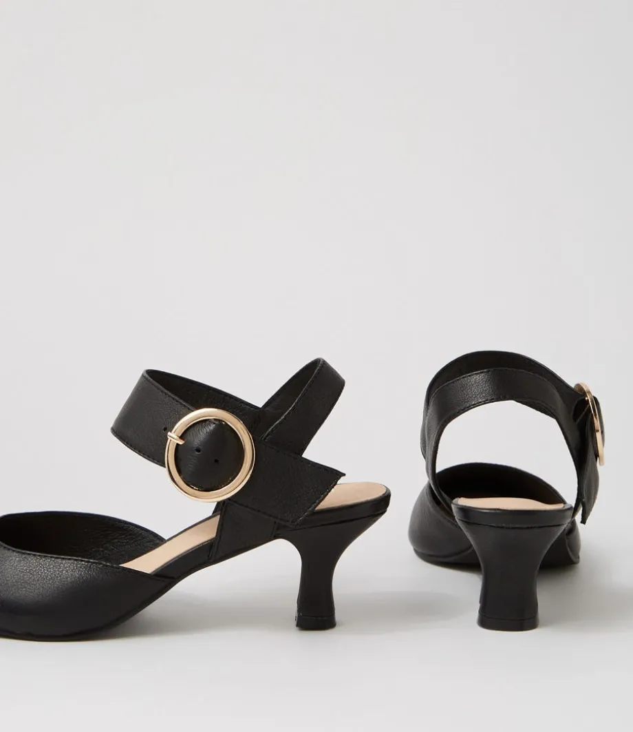 Caris Black Leather Heels