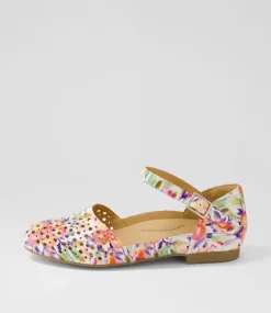 Carrole Xf Orange Floral Leather Flat Shoes