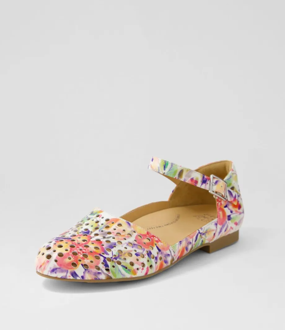 Carrole Xf Orange Floral Leather Flat Shoes