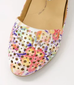 Carrole Xf Orange Floral Leather Flat Shoes