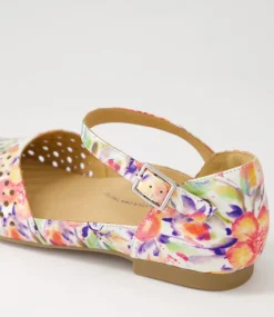 Carrole Xf Orange Floral Leather Flat Shoes