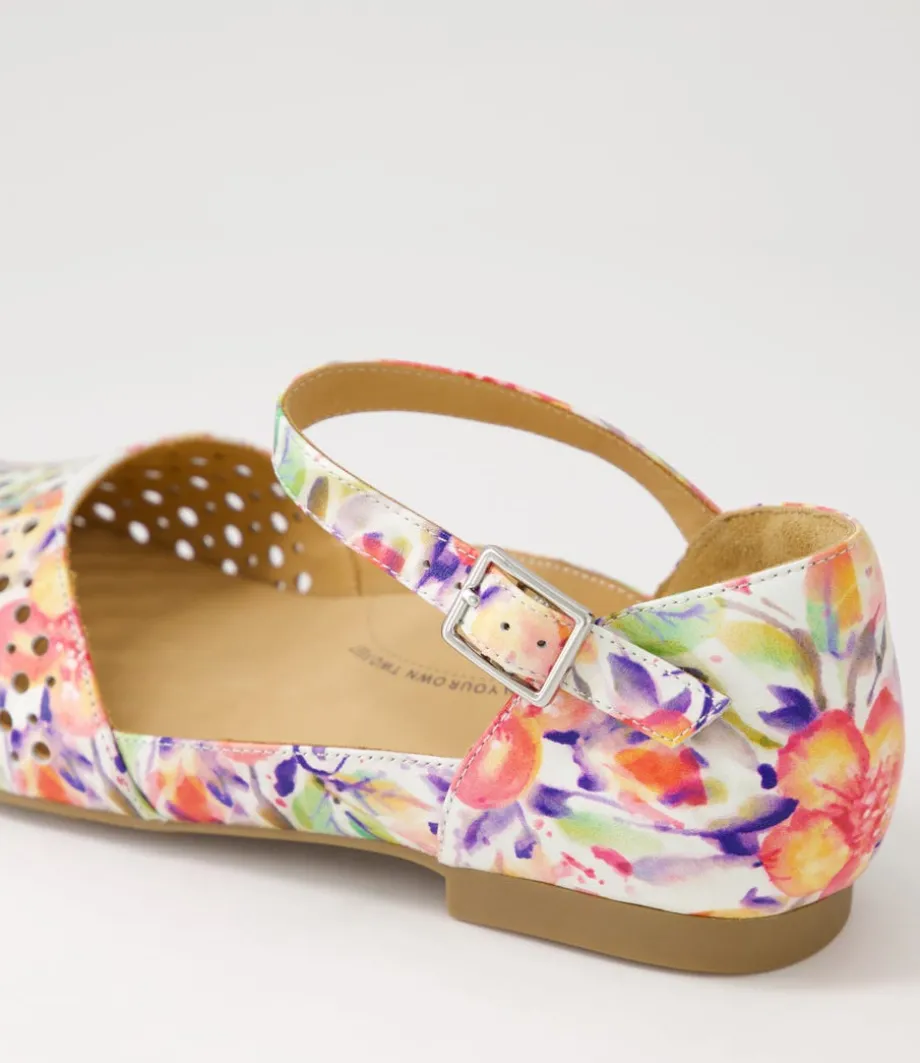 Carrole Xf Orange Floral Leather Flat Shoes