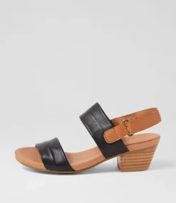 Cartha Black Dark Tan Leather Sandals