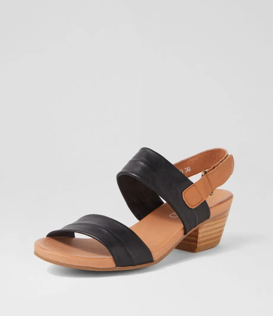 Cartha Black Dark Tan Leather Sandals