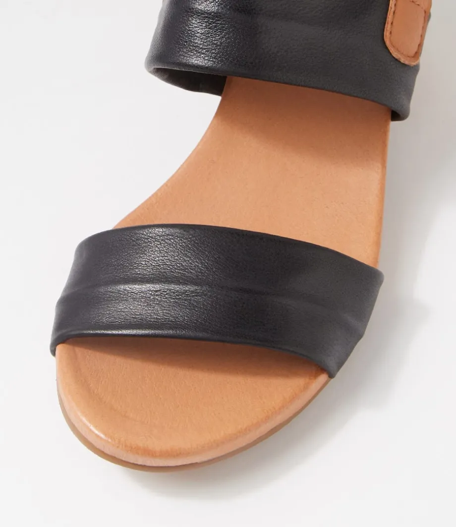Cartha Black Dark Tan Leather Sandals