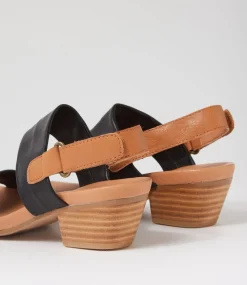 Cartha Black Dark Tan Leather Sandals