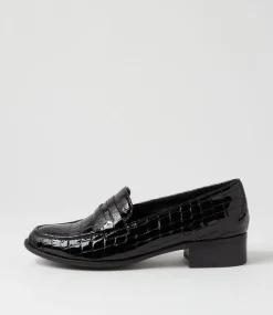 Cathi Black Patent Croc Heels