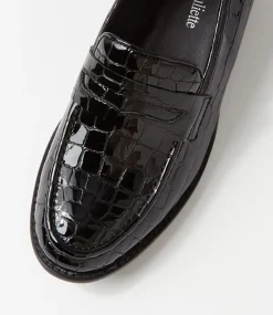 Cathi Black Patent Croc Heels