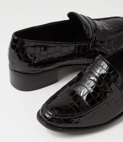 Cathi Black Patent Croc Heels