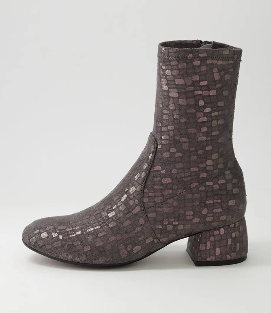 Checkie Grey Sparks Stretch Microsuede Ankle Boots