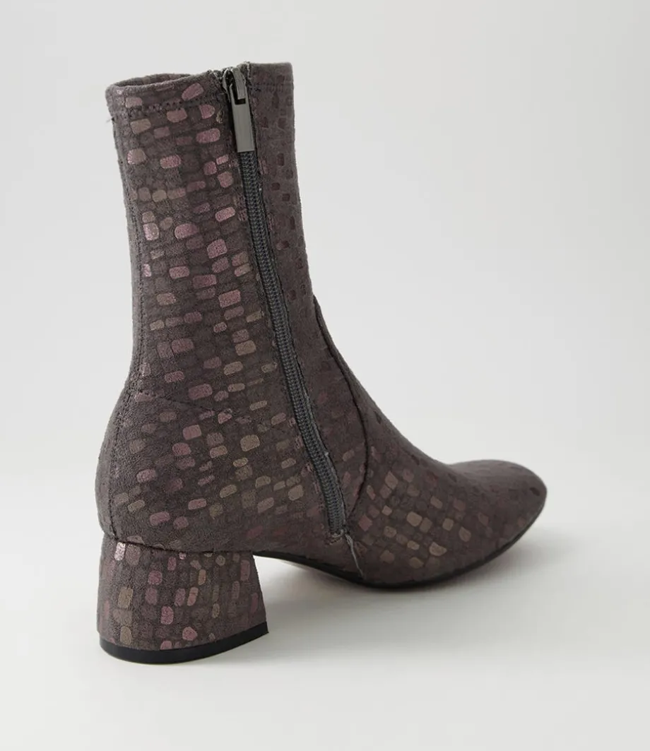 Checkie Grey Sparks Stretch Microsuede Ankle Boots