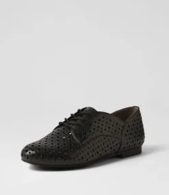 Clarey Xf Black Leather Lace Up Flats