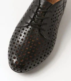 Clarey Xf Black Leather Lace Up Flats