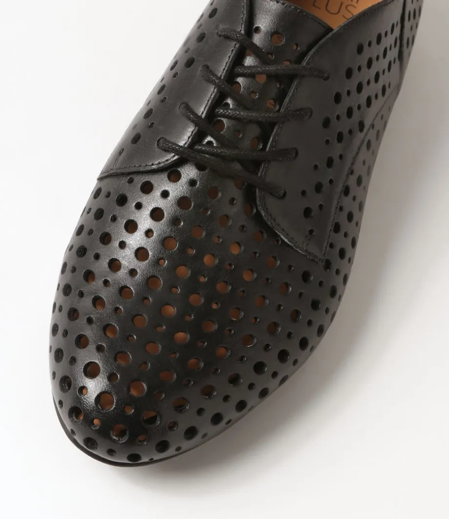 Clarey Xf Black Leather Lace Up Flats
