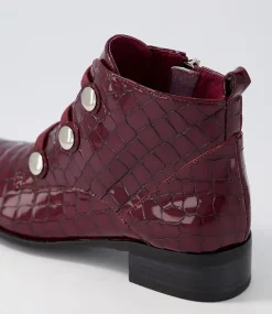 Clemens Claret Patent Croc Ankle Boots