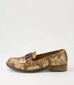 Corina Vintage Metal Floral Leather Loafers