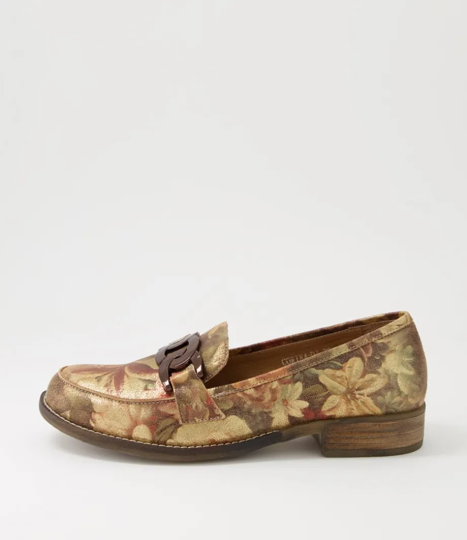 Corina Vintage Metal Floral Leather Loafers
