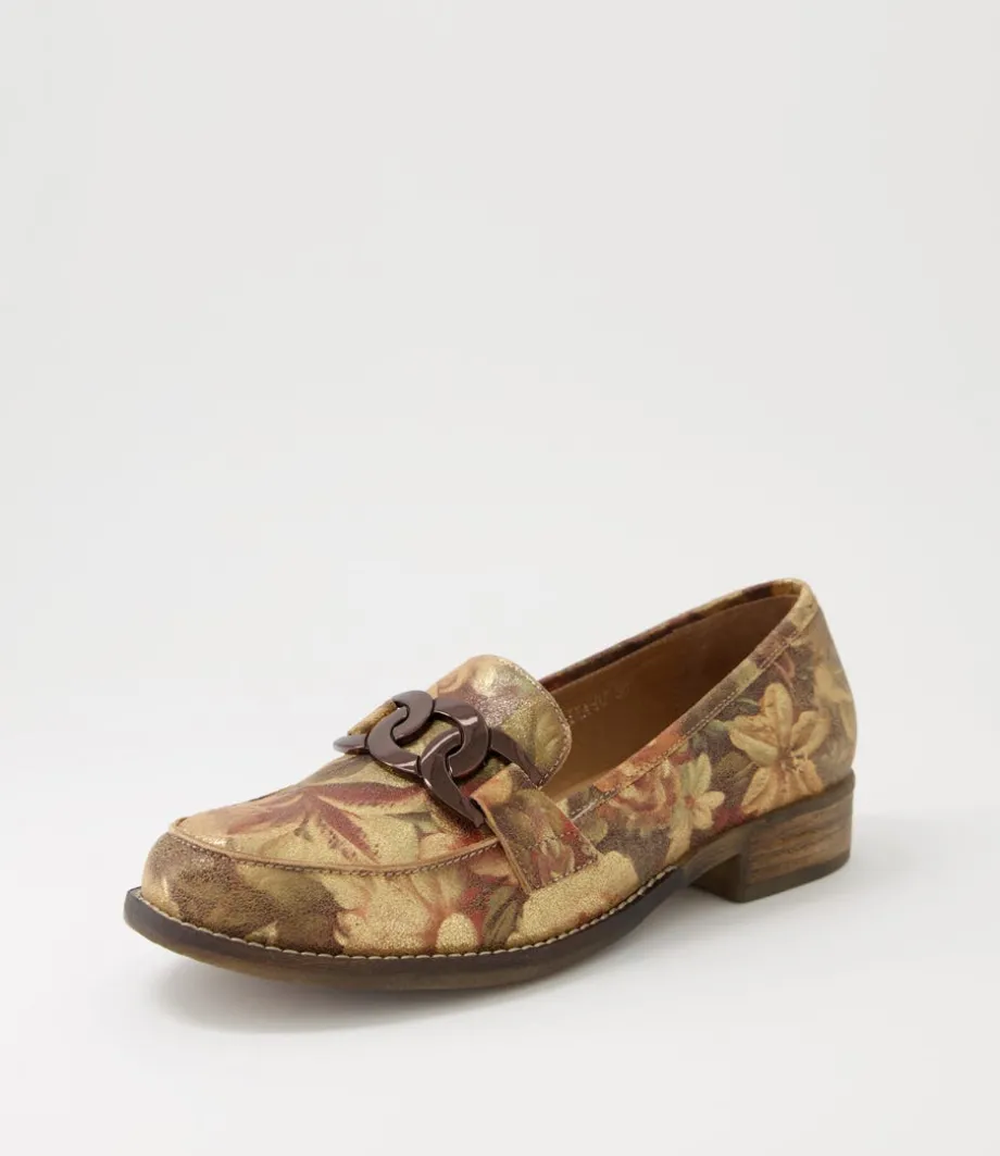 Corina Vintage Metal Floral Leather Loafers