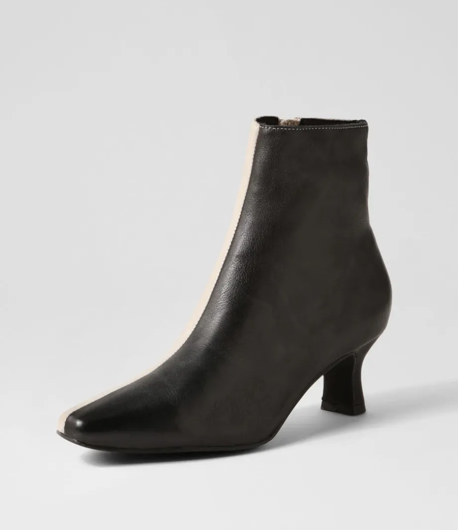 Cutaway Black Almond Leather Ankle Boots