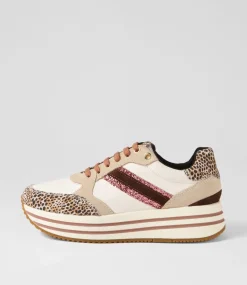 D Kency Off White Light Taupe Leather Suede Sneakers