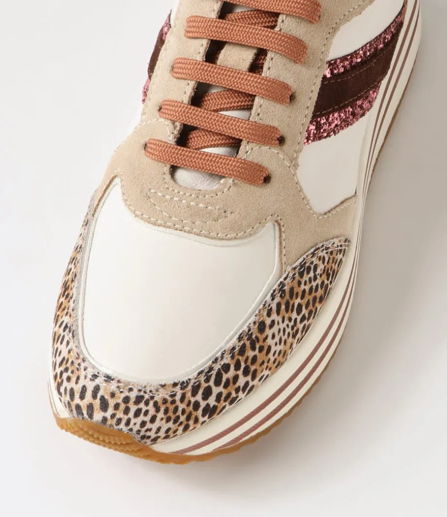 D Kency Off White Light Taupe Leather Suede Sneakers