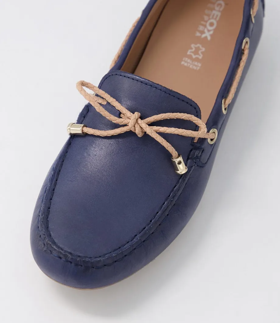 D Leelyan C Blue Sand Leather Flat Shoes
