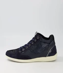 D Myria A Navy Blue Suede Leather Sneakers