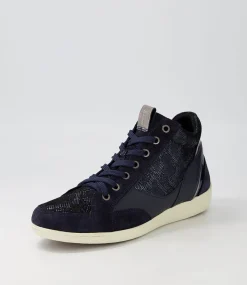 D Myria A Navy Blue Suede Leather Sneakers