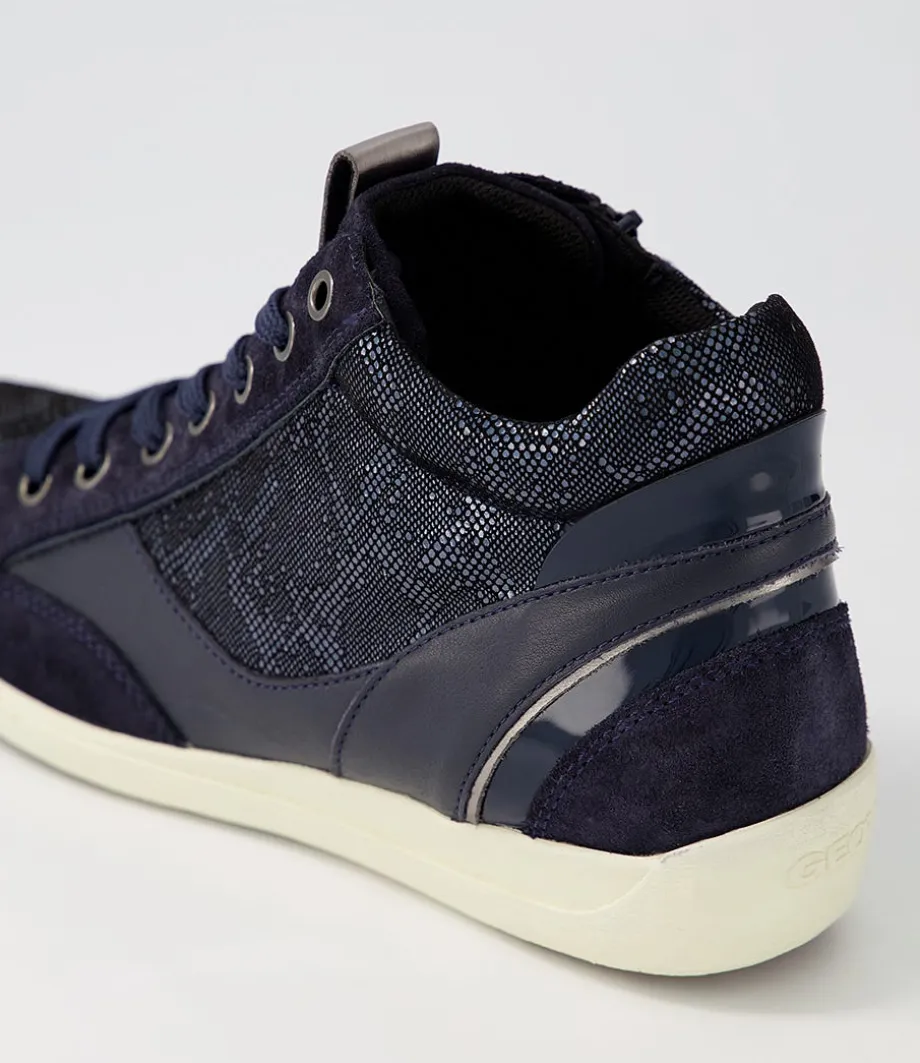 D Myria A Navy Blue Suede Leather Sneakers