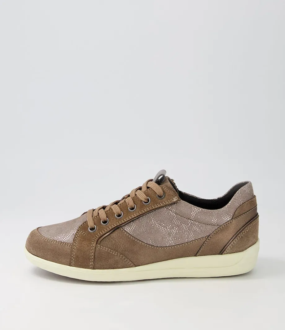 D Myria B Dark Beige Suede Leather Sneakers