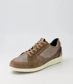 D Myria B Dark Beige Suede Leather Sneakers