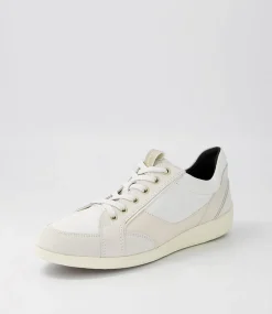 D Myria B Off White Leather Suede Sneakers