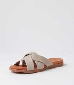 Dallas Light Taupe Leather Slides