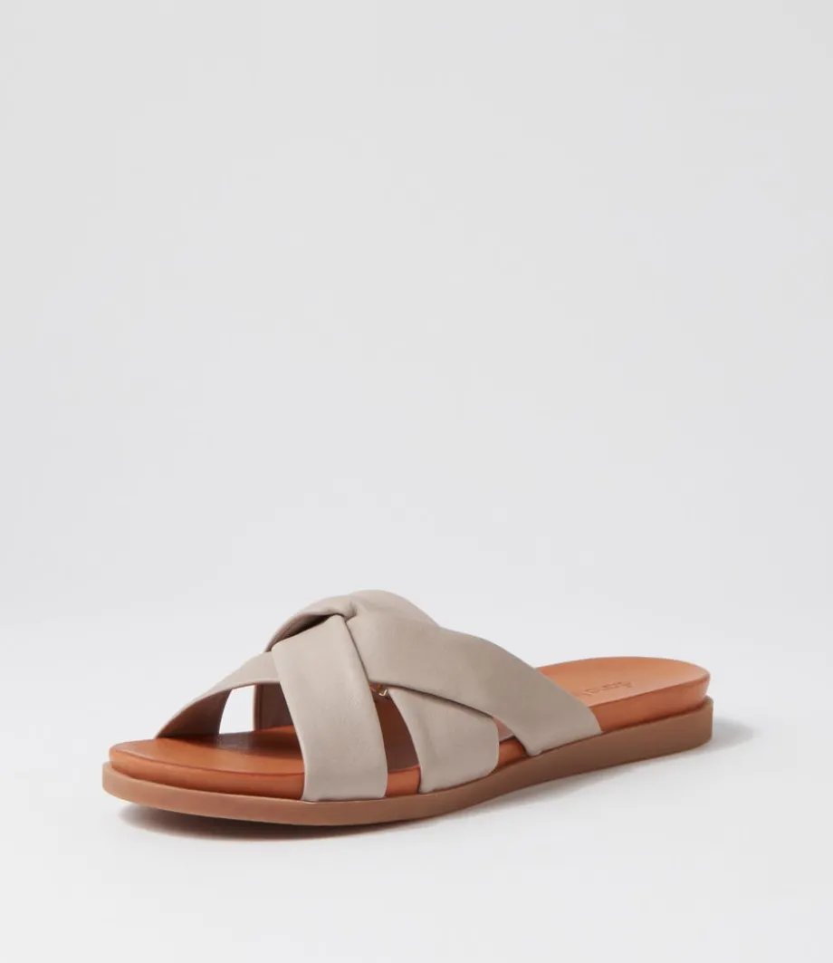 Dallas Light Taupe Leather Slides