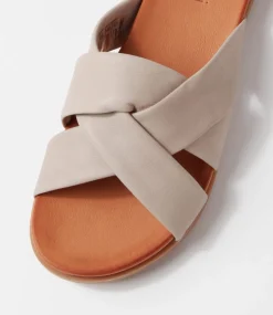 Dallas Light Taupe Leather Slides