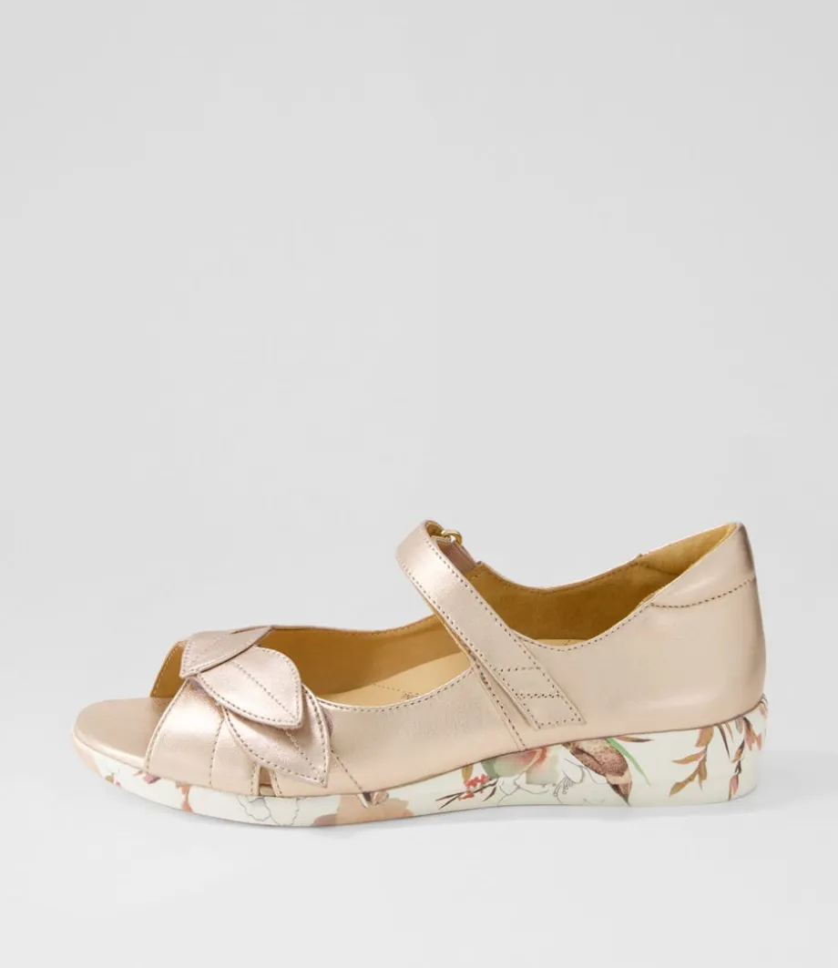 Disco W Pale Rose Gold Blush Floral Leather Sandals