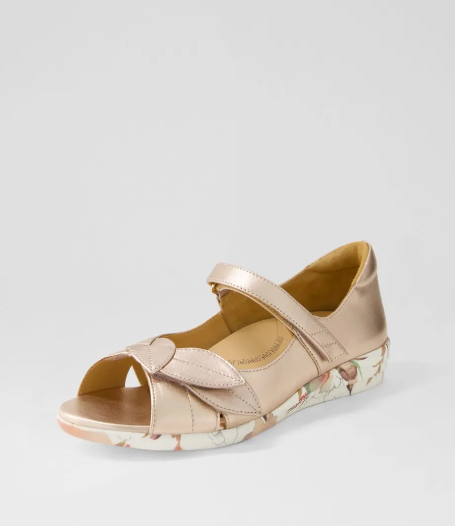 Disco W Pale Rose Gold Blush Floral Leather Sandals